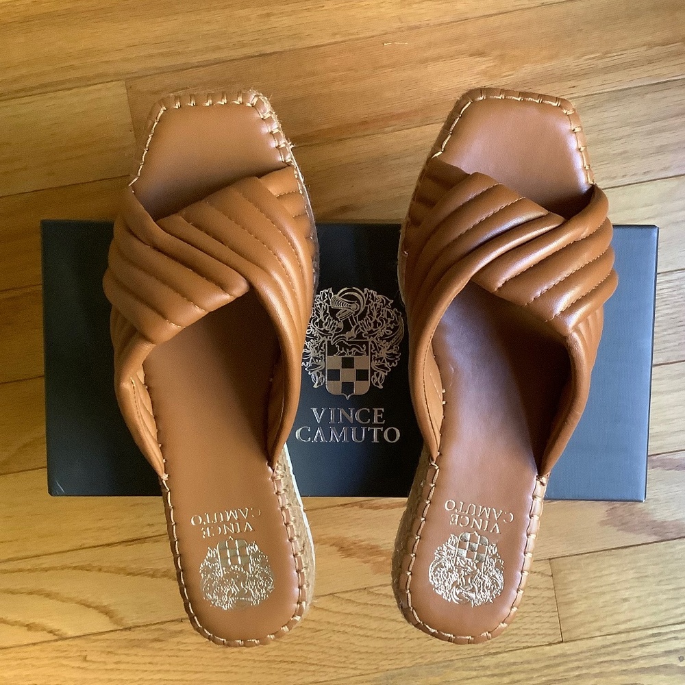 Vince Camuto Crossband Slide Sandals - Melysa warm Caramel SZ 9